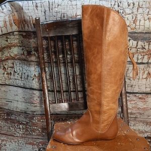 STEVEN BY STEVE MADDEN-tan tall boots, western flair, zipper, leather, Women Sz6